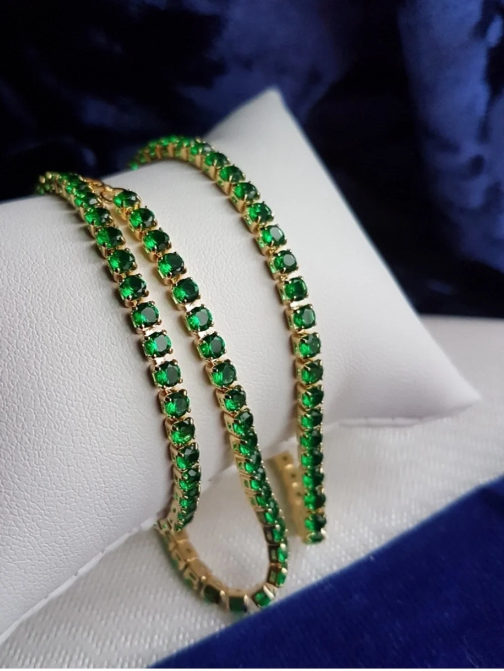 Swarovski Elements 18k Gold Plated Emerald Green Delicate Tennis Necklace NEW